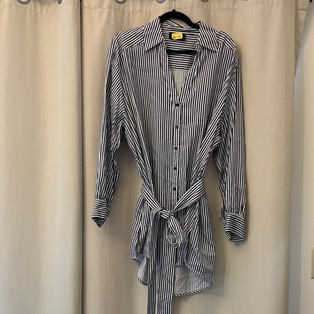 Lane Bryant Navy and White Striped Men's Shirt